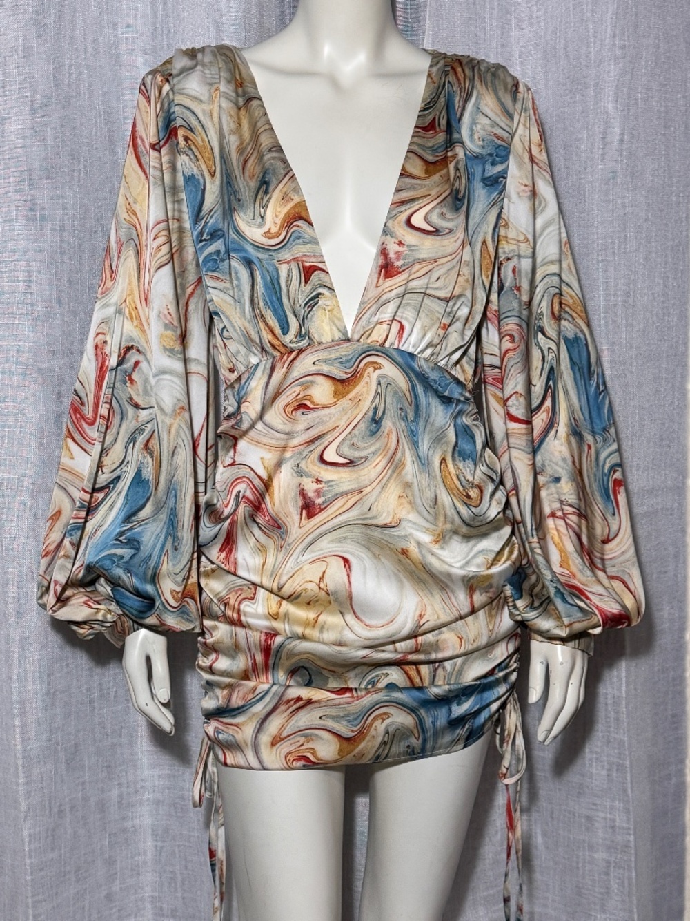 LUXXEL Marble Muse Ruched Mini Dress Size M NWOT